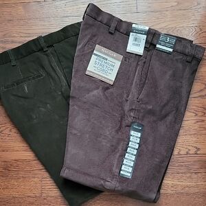 Haggar Men's Corduroy Pants - Dark Brown and Olive Set